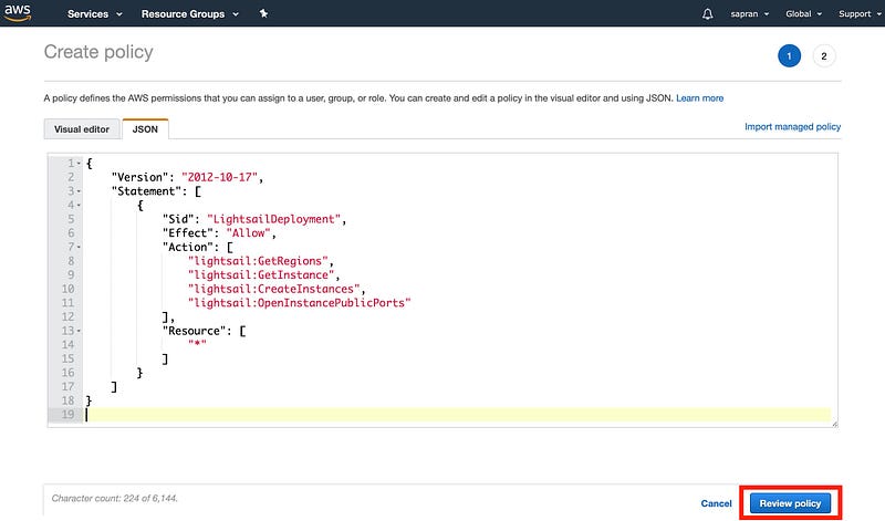 Edit AWS IAM policy as JSON