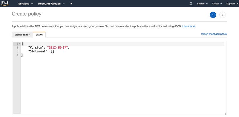 Create AWS IAM policy as JSON