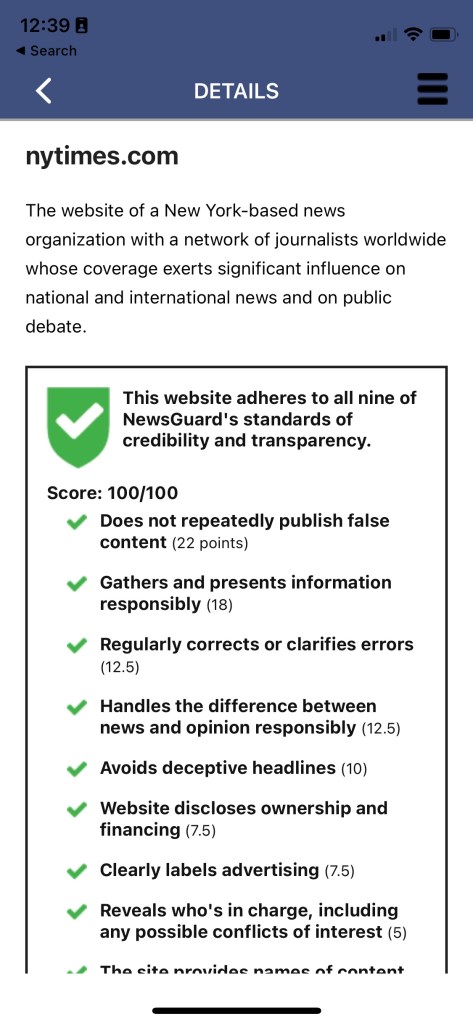 New York Times NewsGuard rating