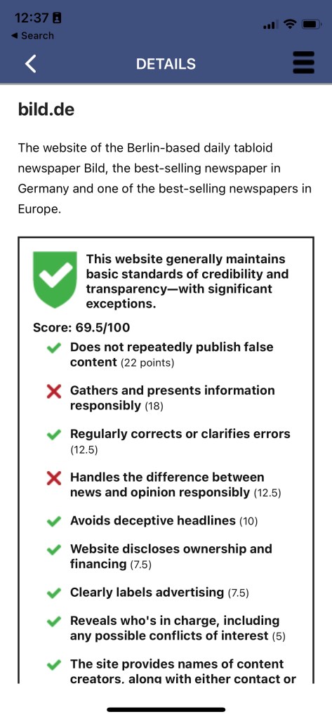 Bild NewsGuard rating